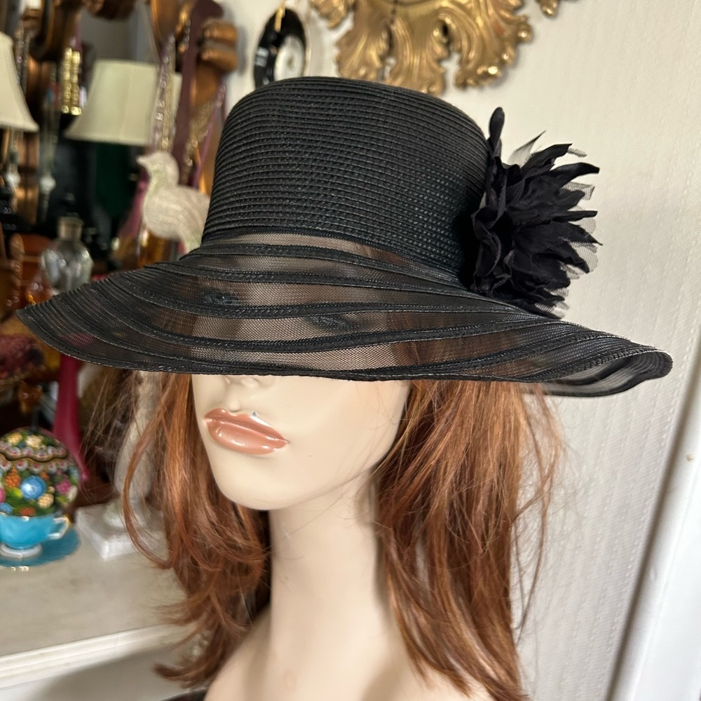 Vintage Black Wide Brim Derby Hat - Picture 5 of 10